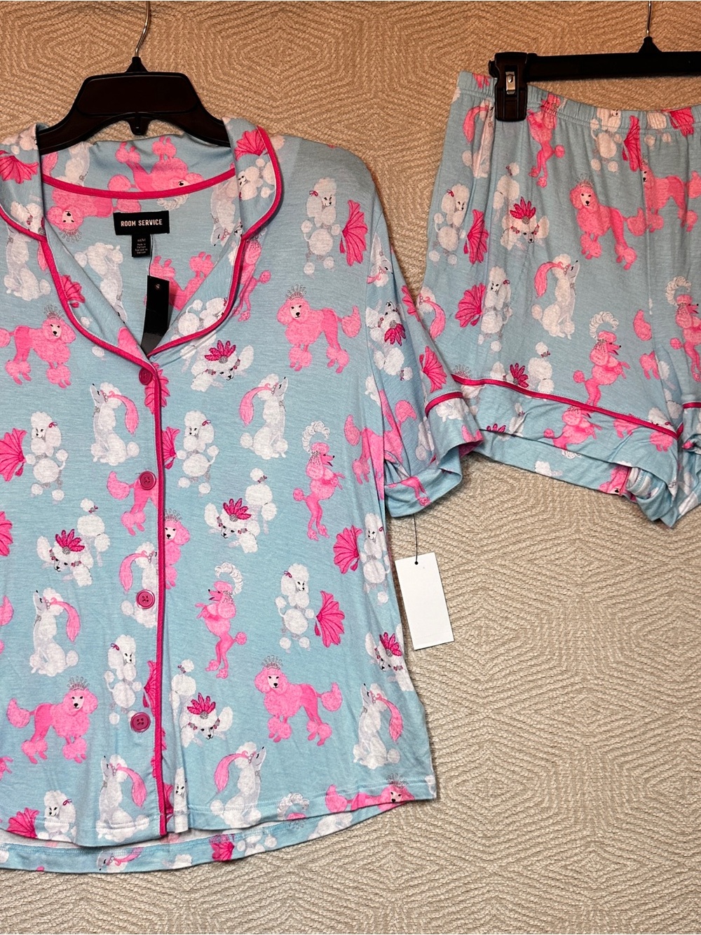 Room Service Pastel Blue & Pink Poodle Pajama set with shirt sleeves M NWT $64 - Picture 4 of 8